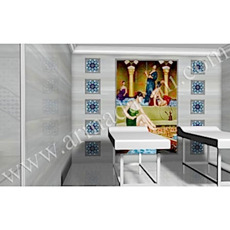 Otel Spa Masaj Odası El Dekoru Hamam Sefası Kütahya ve iznik çinileri türk hamamı çini pano seramik dekorasyon hand made interior tile