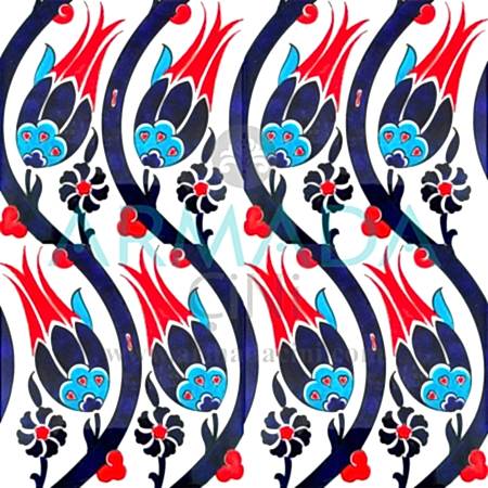 20x20 SP-77 Desenli İznik Çini Karo Modeli (Lale) İri Desenli Lale Motifli Sarmal Lale Deseni İznik Çini Karo Seramik Ulama Desenler Kolon Hamam Çinisi Pano tıulip pattern islamic art galery turkish bathrom kitchen wll ceramic tiles