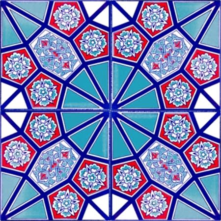 AC-3 Geometrik Kırmızı Mavi Desen Cini Karo Geometric ceramic turkish mosque tiles bathroom kitchen wal tiles decoration