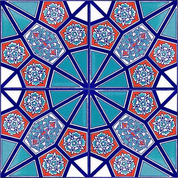 AC-3 Geometrik Kırmızı Mavi Desen Cini Karo Geometric ceramic turkish mosque tiles bathroom kitchen wal tiles decoration