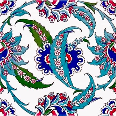20x20 Cm AC 1 Hançer Yaprak Desenli Kütahya Çini Karo