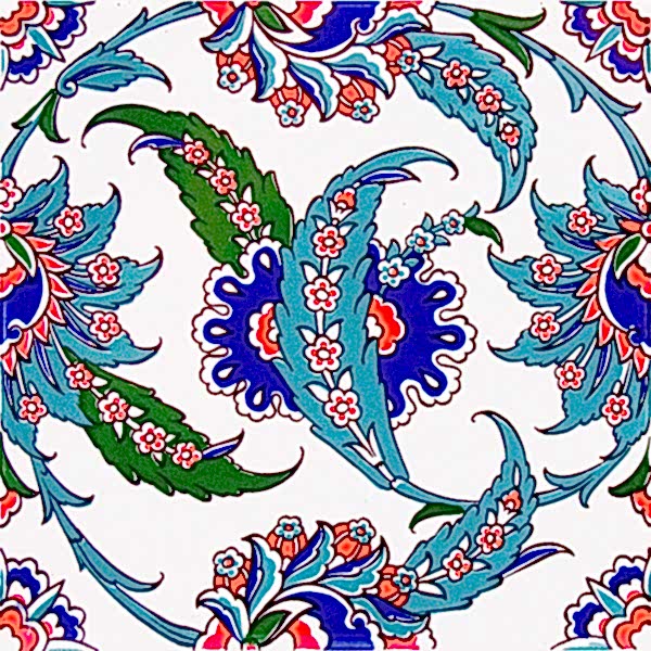 20x20 Cm AC 1 Hançer Yaprak Desenli Kütahya Çini Karo