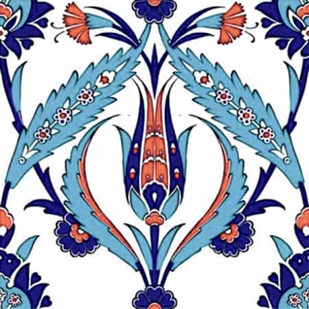20x20 Cm Ac 2 Kırmızı Lale Desenli İznik Çini Seramik Karo
