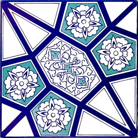 20x20 Cm AC 3 A Geometrik Mavi Beyaz Desen Çini Karo