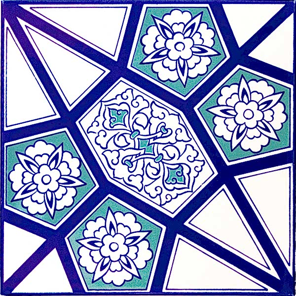 20x20 Cm AC 3 A Geometrik Mavi Beyaz Desen Çini Karo