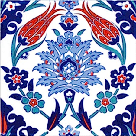 20X20 Cm Ac 4 İznik Lale Desen Kütahya Çini Karo Seramik