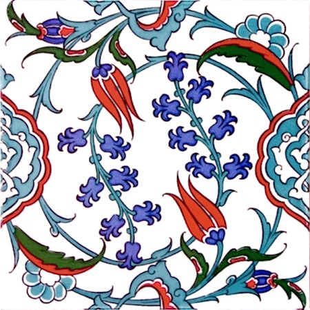 20x20 Cm Ac 5 İznik Dönence Çiçek Desenli Çini Karo