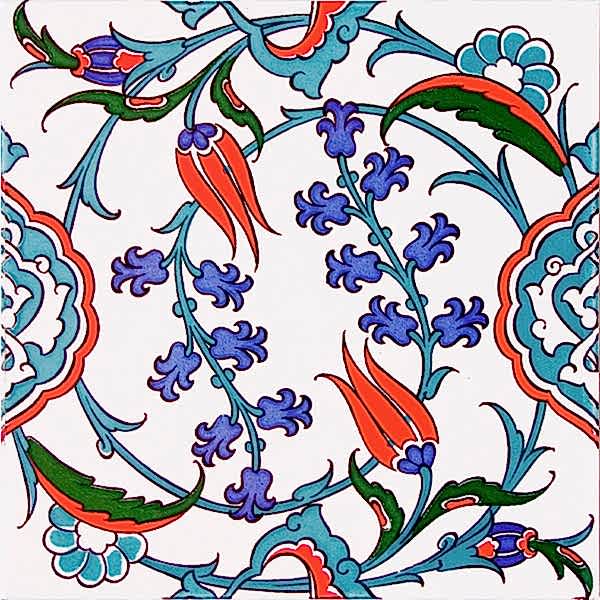 20x20 Cm Ac 5 İznik Dönence Çiçek Desenli Çini Karo