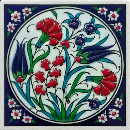 10x10 Kutahya Çinileri 5 Lale Desenli El Dekoru 01 Cini Pano iznik çinileri el yapımı çini karo türk çini sanatı desenleri osmanlı motifleri türk hamamı çini pano banyo mutfak çiniler seramik otel ev cami metro dekorasyon mosque masjid hand made interior ceramic tiles decoration turkısh bath bathroom fiyatları