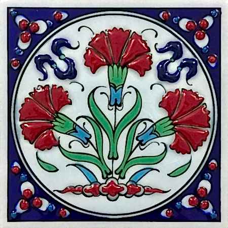 10x10 Kutahya Çinisi 4 Karanfil Desenli El Dekoru 02 Cini Pano iznik çinileri el yapımı çini karo türk çini sanatı desenleri osmanlı motifleri türk hamamı çini pano banyo mutfak çiniler seramik otel ev cami metro dekorasyon mosque masjid hand made interior ceramic tiles decoration turkısh bath bathroom fiyatları