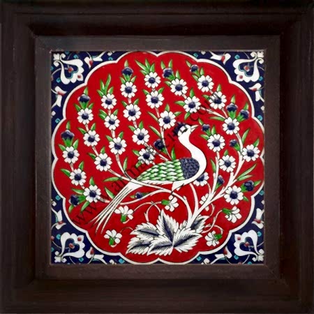 20x20 iznik Çini Kırmızı Tavus Kusu El Dekoru 210 Cini Pano iznik çinileri el yapımı çini karo türk çini sanatı desenleri osmanlı motifleri türk hamamı çini pano banyo mutfak çiniler seramik otel ev cami metro dekorasyon mosque masjid hand made interior ceramic tiles decoration turkısh bath bathroom fiyatları