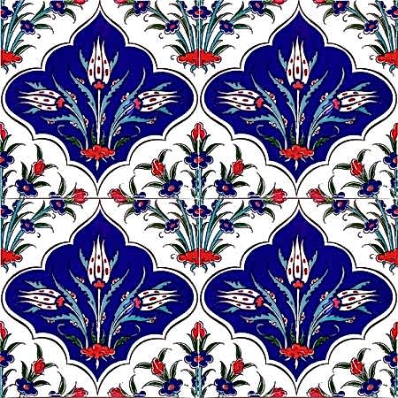 AC-45 Laleler Desenli Cini Karo interior iznik turkish bathrom ceramic tile decoration pattern floral