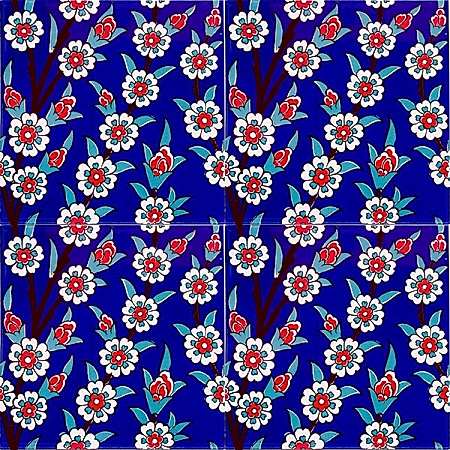 Kobalt Papatya Desenli Cini Karo floral pattern ottoman bathrom kitchen turkish ceramic tiles