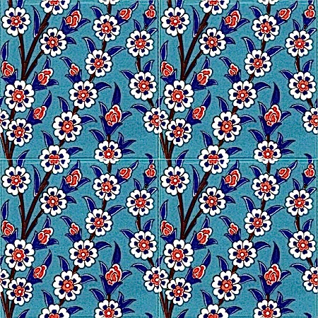Turkuaz Papatya Desen Cini Karo Floral pattern turkish ceramic tile bathroom decoration