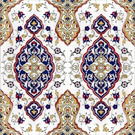 20x20 SP-79 Osmanlı Sarı Tezhip Desenli Cini Karo Pano Kütahya ve İznik çinileri cami otel türk hamamı banyo mutfak seramik dekorasyon örnekleri Ottoman turkish interior wall tiles ceramic