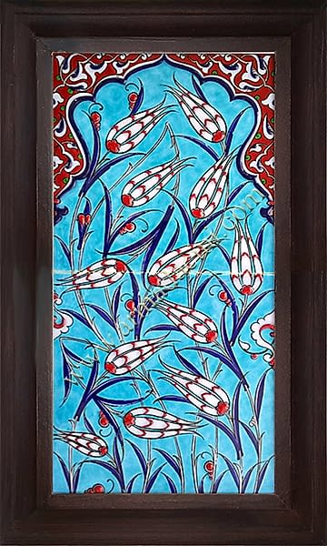 20x40 iznik Çinisi Mavi zeminli Lale Desenli El Dekoru 154 Cini Pano iznik çinileri el yapımı çini karo türk çini sanatı desenleri osmanlı motifleri türk hamamı çini pano banyo mutfak çiniler seramik otel ev cami metro dekorasyon mosque masjid hand made interior ceramic tiles decoration turkısh bath bathroom fiyatları
