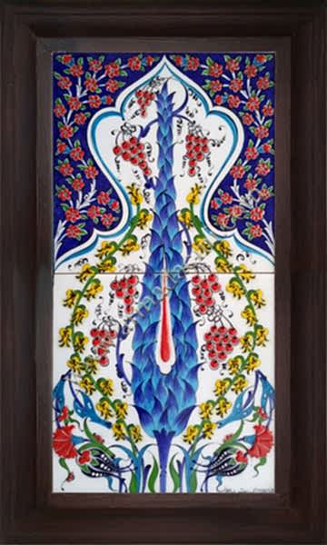 20x40 iznik Çini Selvi Agacı Desenli El Dekoru 157 Cini Pano iznik çinileri el yapımı çini karo türk çini sanatı desenleri osmanlı motifleri türk hamamı çini pano banyo mutfak çiniler seramik otel ev cami metro dekorasyon mosque masjid hand made interior ceramic tiles decoration turkısh bath bathroom fiyatları