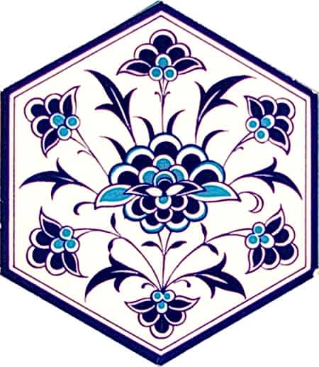 AL-1 iznik Beyaz Ciçek Altıgen Cini Karo, Kutahya çinisi, çinileri, Türk hamamı, mosque, Banyo, otel dekorasyon fiyatları, hexagon tile, decorations, ornek