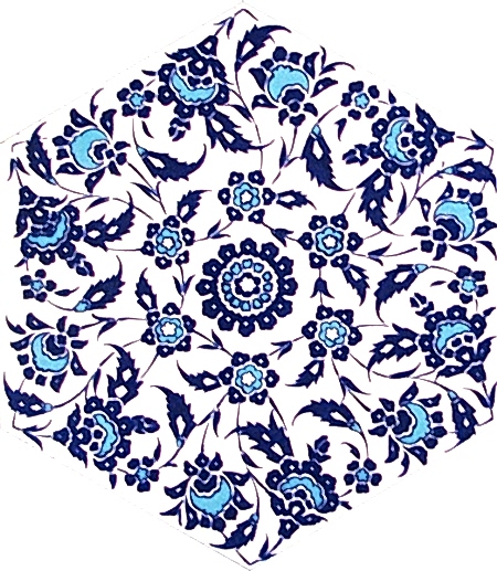 AL-3 Kutahya Ciçek Desenli Altıgen Cini Karo, çinisi, İznik çinileri, Türk hamamı, mosque, Banyo, otel dekorasyon fiyatları, hexagon tile, decorations