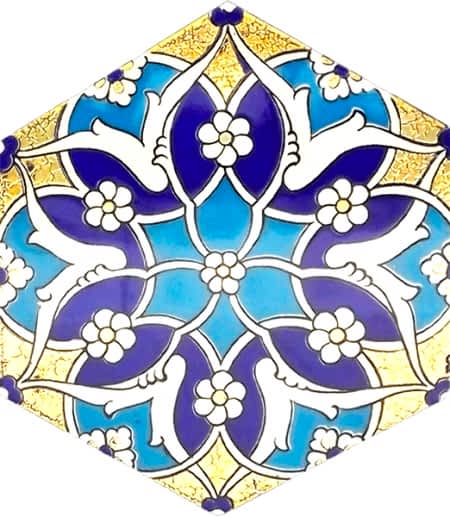 AL-5 Rumi Altın baskılı Altıgen Çini Karo, Kutahya çinisi, İznik çinileri, Türk hamamı, mosque, Banyo, otel dekorasyon fiyatları, hexagon tile, decorations