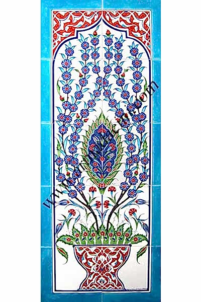 40x100 Kutahya Turkuaz Cicekli Cini Desenli Eldekoru 702 iznik çinileri el yapımı çini karo türk çini sanatı desenleri osmanlı motifleri türk hamamı çini pano banyo mutfak çiniler seramik otel ev cami metro dekorasyon mosque masjid hand made interior ceramic tiles decoration turkısh bath bathroom fiyatları satıcıları