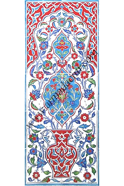 40x100 iznik Kırmızı Cini Desenli Eldekoru 703 Cini Pano Kütahya çinileri el yapımı çini karo türk çini sanatı desenleri osmanlı motifleri türk hamamı çini pano banyo mutfak çiniler seramik otel ev cami metro dekorasyon mosque masjid hand made interior ceramic tiles decoration turkısh bath bathroom fiyatları satıcıları