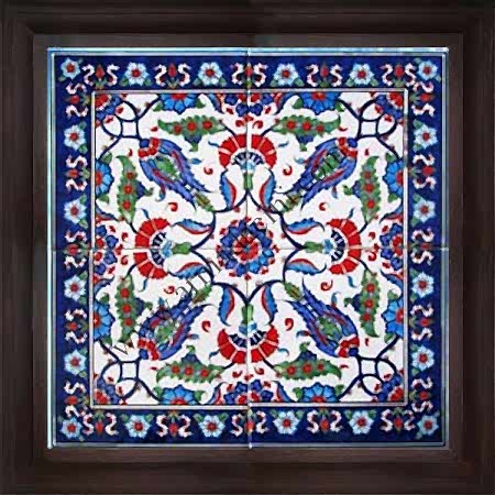 40x40 Kutahya Dort lale Karanfil Çini Desenli El Dekoru 405 Cini Pano iznik çinileri el yapımı çini karo türk çini sanatı desenleri osmanlı motifleri türk hamamı çini pano banyo mutfak çiniler seramik otel ev cami metro dekorasyon mosque masjid hand made interior ceramic tiles decoration turkısh bath bathroom fiyatları