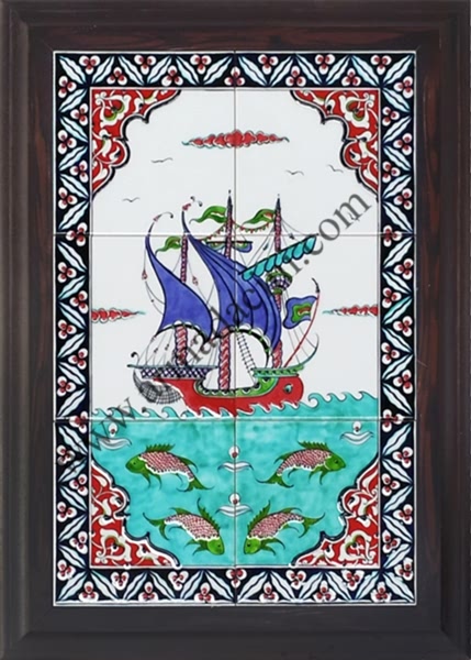 40x60 iznik Osmanlı Kalyon Gemi Cini El Dekoru 500 Cini Pano Kütahya çinileri el yapımı çini karo türk çini sanatı desenleri osmanlı motifleri türk hamamı çini pano banyo mutfak çiniler seramik otel ev cami metro dekorasyon mosque masjid hand made interior ceramic tiles decoration turkısh bath bathroom fiyatları