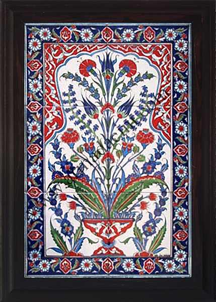 40x60 Kutahya Saksılı iki Hancer Yapraklı Çini Eldekoru 510 Kütahya ve iznik çinileri el yapımı karo türk çini sanatı desenleri osmanlı motifleri türk hamamı çini pano banyo mutfak çiniler seramik otel ev cami metro dekorasyon mosque masjid hand made interior ceramic tiles decoration turkısh bath bathroom fiyatları