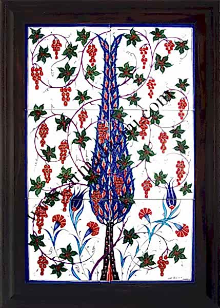 40x60 iznik Selvi Çini Desenli El Dekoru 519 Pano Kütahya ve iznik çinileri el yapımı çini karo türk çini sanatı desenleri osmanlı motifleri türk hamamı çini pano banyo mutfak çiniler seramik otel ev cami metro dekorasyon mosque masjid hand made interior ceramic tiles decoration turkısh bath bathroom fiyatları