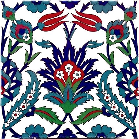 20x20 Cm Ac 19 Laleli Desen Osmanlı Çini Seramik Karo