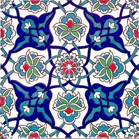 20x20 Cm AC 27 Kütahya Çini Rumi Desenli İznik Çini Karo