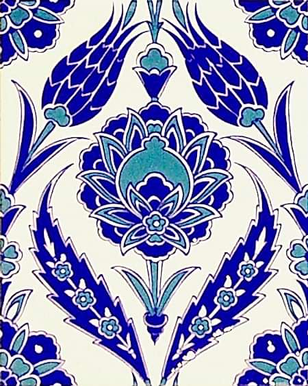 20x25 Cm Ac 308 Mavi Beyaz Lale desen Kütahya Çini Karo
