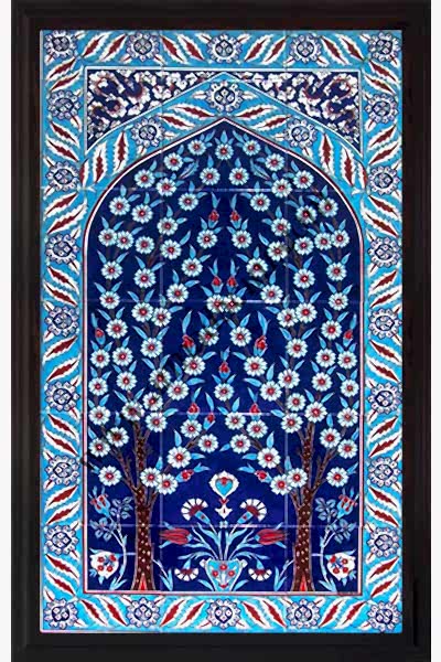 60x100 Kobalt Hayat Agacı Cini Desenli El Dekoru 622 Kütahya ve iznik çinileri el yapımı çini karo türk çini sanatı desenleri osmanlı motifleri türk hamamı çini pano banyo mutfak çiniler seramik otel ev cami metro dekorasyon mosque masjid hand made interior ceramic tiles decoration turkısh bath bathroom fiyatları