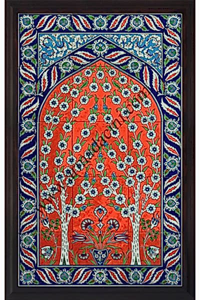 60x100 Kırmızı Hayatagacı Desenli El Dekoru 623 Cini Pano Kütahya ve iznik çinileri el yapımı karo türk çini sanatı desenleri osmanlı motifleri türk hamamı çini pano banyo mutfak çiniler seramik otel ev cami metro dekorasyon mosque masjid hand made interior ceramic tiles decoration turkısh bath bathroom fiyatları