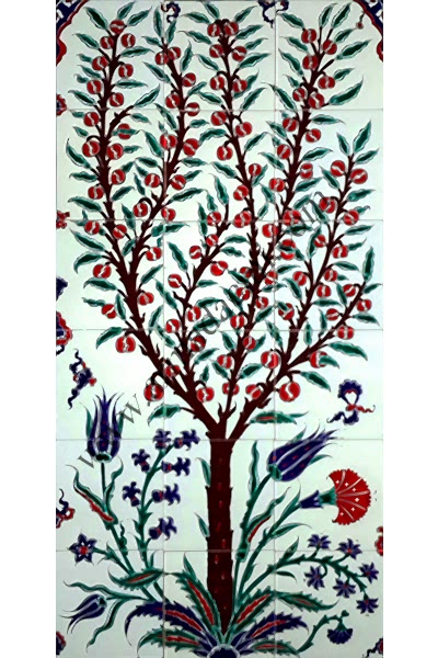 60x120 Nar Agacı Cini Desenli El Dekoru 632 Kütahya ve iznik çinileri el yapımı çini karo türk çini sanatı desenleri osmanlı motifleri türk hamamı çini pano banyo mutfak çiniler seramik otel ev cami metro dekorasyon mosque masjid hand made interior ceramic tiles decoration turkısh bath bathroom fiyatları satıcıları