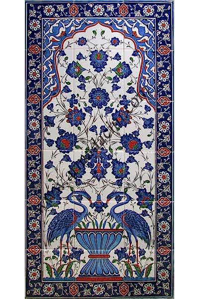 60x120 iznik Pelikan Desenli El Dekoru 635 Cini Pano Kütahya çinileri el yapımı çini karo türk çini sanatı desenleri osmanlı motifleri türk hamamı çini pano banyo mutfak çiniler seramik otel ev cami metro dekorasyon mosque masjid hand made interior ceramic tiles decoration turkısh bath bathroom fiyatları satıcıları