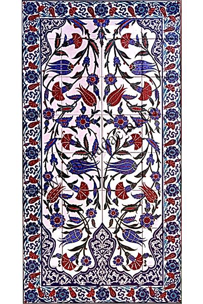 80x160 Lale Karanfil Desenli Cini Pano El Dekoru 815 Kütahya ve iznik çinileri el yapımı çini karo türk çini sanatı desenleri osmanlı motifleri türk hamamı çini pano banyo çiniler seramik otel ev cami metro dekorasyon mosque masjid hand made interior ceramic tiles decoration turkısh bath bathroom fiyatları satıcıları