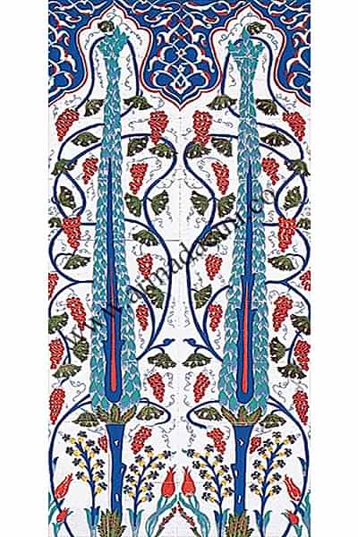 80x160 Cift Selvi iznik Çini Desenli El Dekoru 820 Pano Kütahya ve iznik çinileri el yapımı çini karo türk çini sanatı desenleri osmanlı motifleri türk hamamı çini pano banyo çiniler seramik otel ev cami metro dekorasyon mosque masjid hand made interior ceramic tiles decoration turkısh bath bathroom fiyatları satıcılar