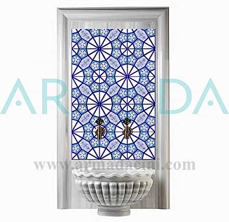 AC 3A Geometrik Mavi Beyaz Desenli Çini Türk Hamamı