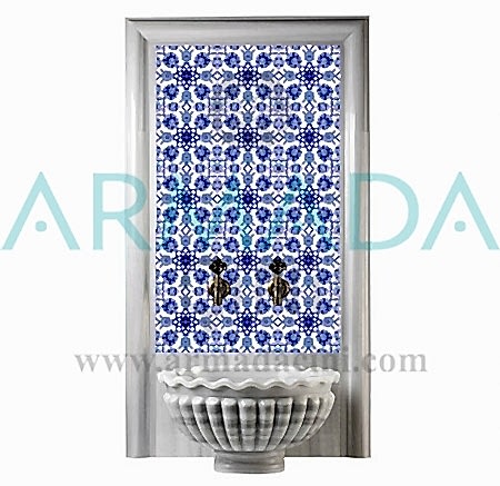 AC 10 Mavi Çiçek Desenli Türk Hamamı Çinileri