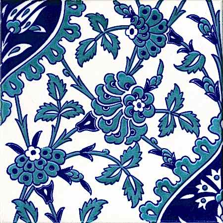 20x20 Cm Ac 42 Mavi Beyaz Çiçekli Desen İznik Çini Karo