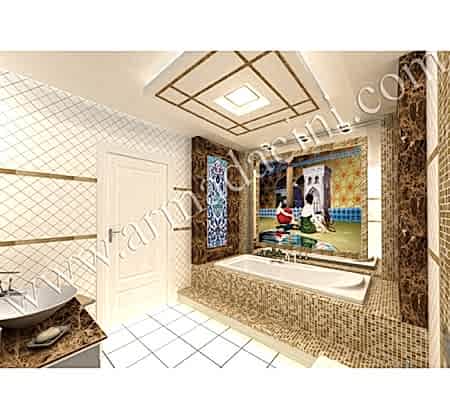 Banyo Dekorasyonu El Dekoru Çini Çalışması Kütahya ve iznik çinileri türk hamamı çini pano seramik dekorasyon hand made interior tile