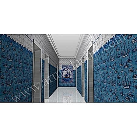 Özel Tasarım Spa Girişi Kalyon İznik Çini Kütahya ve iznik çinileri osmanlı motifleri türk hamamı çini pano seramik dekorasyon hand made interior tile