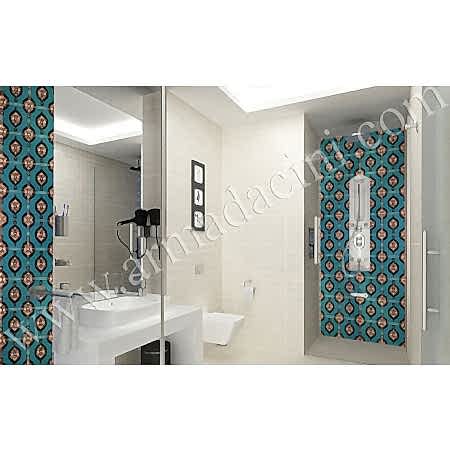 Yurt Banyo Tasarımı SP-43-B Çini Karo Mavi Hanedan Kütahya ve iznik çinileri türk hamamı çini pano seramik dekorasyon hand made interior tile