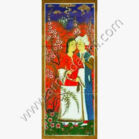 40x100 Ferhat ile Sirin El Yapımı Cini Pano minyatür Kütahya ve iznik çinileri el yapımı çini karo klasik türk çini sanatı desenleri osmanlı motifleri türk hamamı çini pano banyo mutfak çiniler seramik dekorasyon hand made interior ceramic tiles decoration turkısh bath bathroom çini fiyatları satıcıları fabrikalar