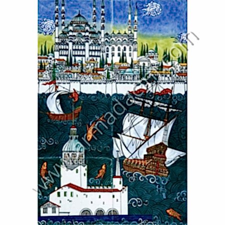 40x60 istanbul Kız Kulesi Desenli El Dekoru Cini Pano Kütahya ve iznik çinileri el yapımı çini karo klasik türk çini sanatı desenleri osmanlı motifleri türk hamamı çini pano banyo mutfak çiniler seramik dekorasyon hand made interior ceramic tiles decoration turkısh bath bathroom çini fiyatları satıcıları fabrikalar