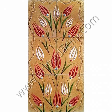 40x80 Lalezar Sarı Zeminli El Dekoru Cini Pano Kütahya ve iznik çinileri el yapımı çini karo klasik türk çini sanatı desenleri osmanlı motifleri türk hamamı çini pano banyo mutfak çiniler seramik dekorasyon hand made interior ceramic tiles decoration turkısh bath bathroom çini fiyatları satıcıları fabrikalar