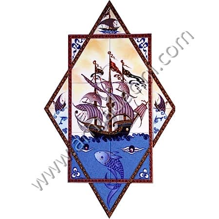 60x100 Osmanlı Donanması Yıldız Kalyon Cini Pano Kütahya ve iznik çinileri el yapımı çini karo klasik türk çini sanatı desenleri osmanlı motifleri türk hamamı çini pano banyo mutfak çiniler seramik dekorasyon hand made interior ceramic tiles decoration turkısh bath bathroom çini fiyatları satıcıları fabrikalar