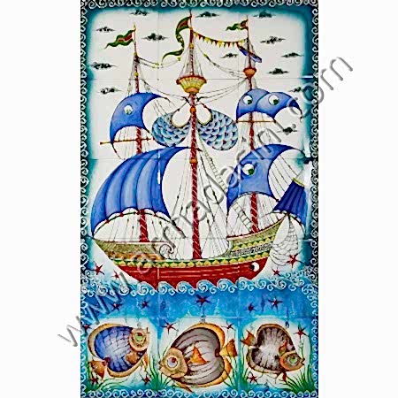 60x100 Osmanlı Donemi Balıklı Kalyon Eldekoru Cini Pano Kütahya ve iznik çinileri el yapımı çini karo klasik türk çini sanatı desenleri osmanlı motifleri türk hamamı çini pano banyo mutfak çiniler seramik dekorasyon hand made interior ceramic tiles decoration turkısh bath bathroom çini fiyatları satıcıları fabrikalar